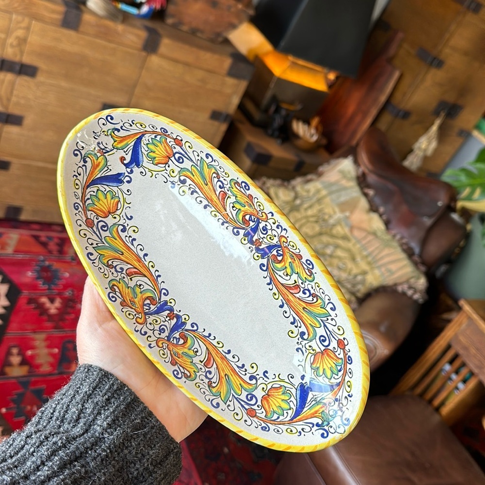🇮🇹Meridiana Ceramiche hand painted serving tray from Italy Bright festive home